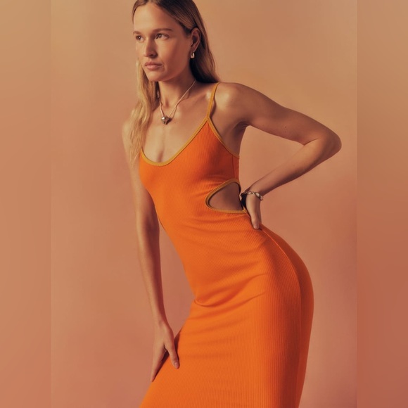 Reformation Lilou Knit Dress in Citrus/Ochre size L - Picture 3 of 16